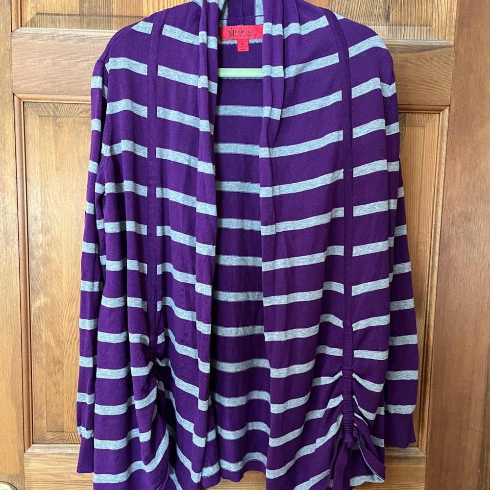 Belle Gray by Lisa Rinna Open Front Purple and Gray Striped Women's Cardigan XL
